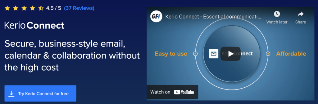 Kerio Connect hjemmeside med gratis prøvealternativ