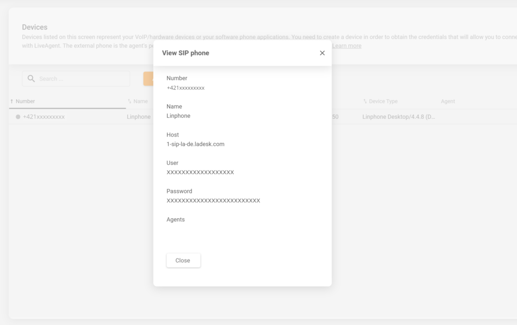 LiveAgent SIP-enhetskonfigurasjon