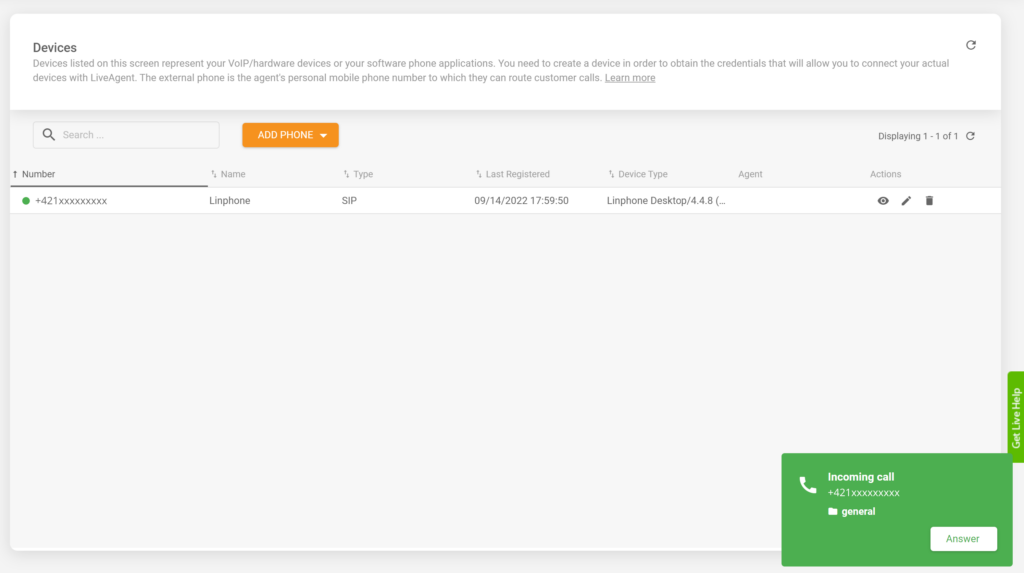 Linphone LiveAgent-integrasjon