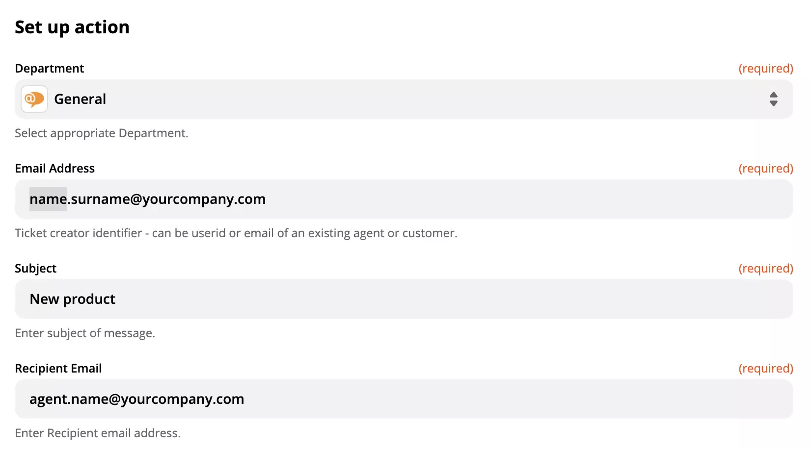 LiveAgent-handlingsoppsett i Zapier-integrasjon