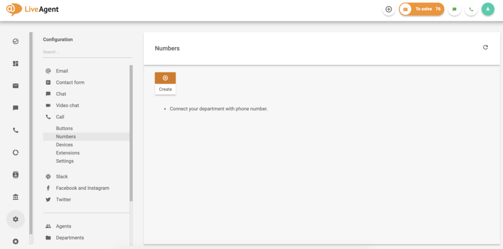Opprett nytt nummer-valg i LiveAgent-konfigurasjon