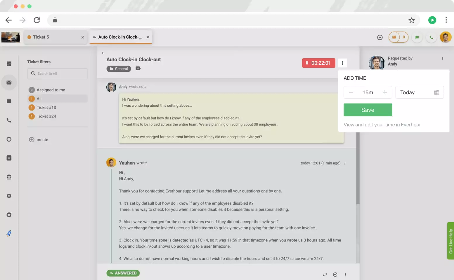 Everhour-kontroller i LiveAgent