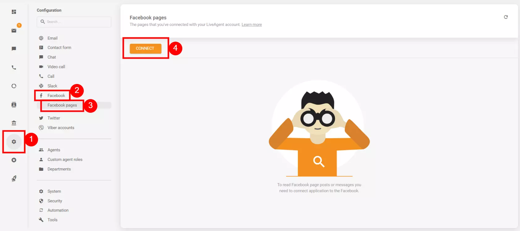 Konfigurasjonsinnstillinger for å koble Facebook-kontoen din til LiveAgent