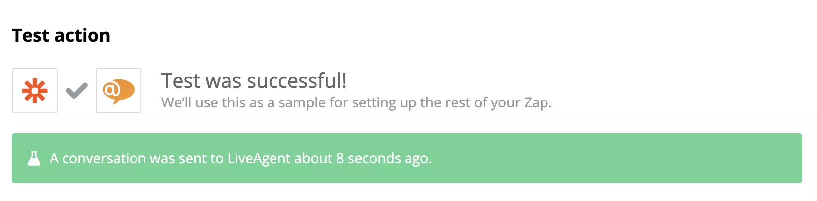 Vellykket test av en Google Sheets- og LiveAgent-integrasjon