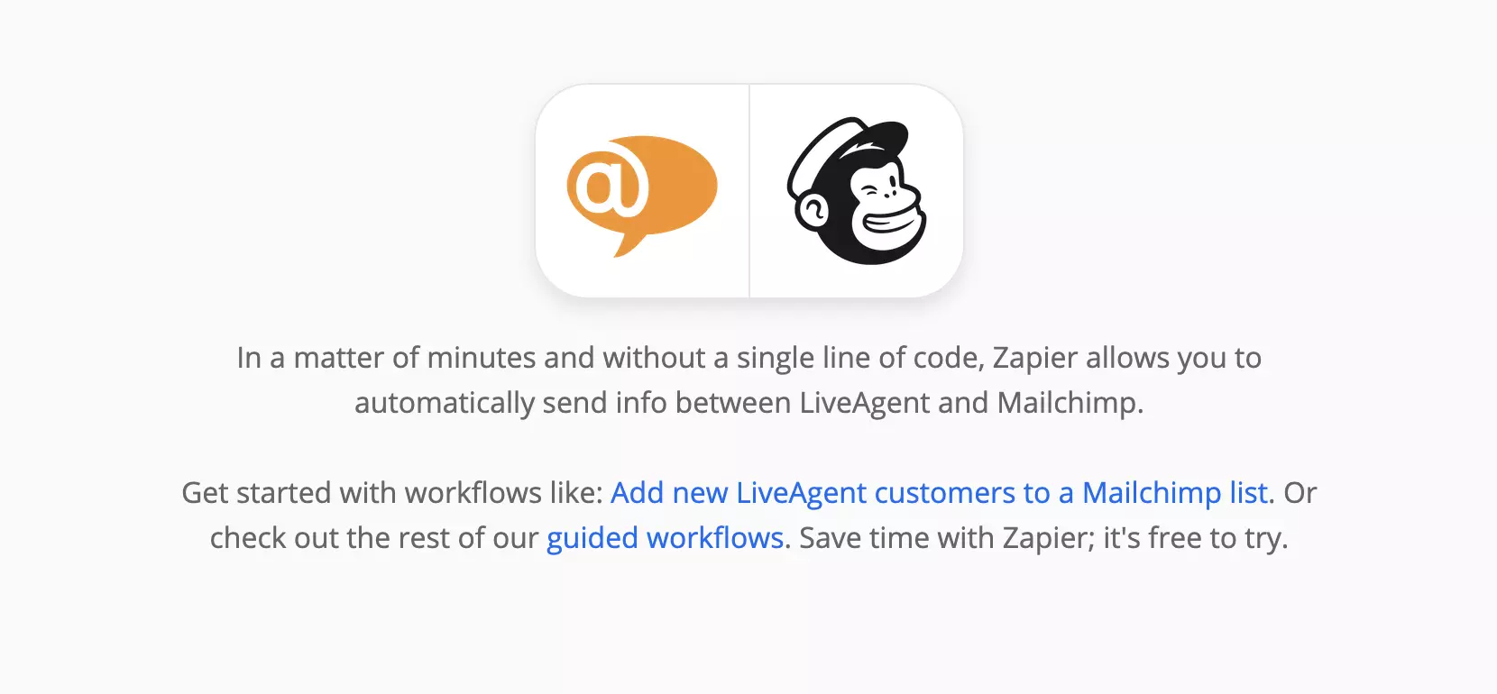 LiveAgent og Mailchimp integrasjonssider på Zapier