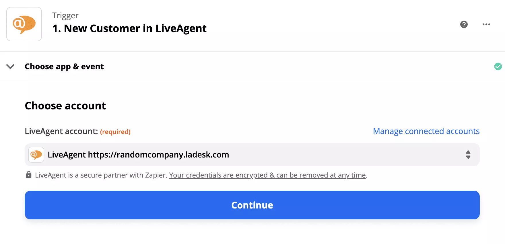 LiveAgent-utløseroppsett i Giphy-integrasjon på Zapier
