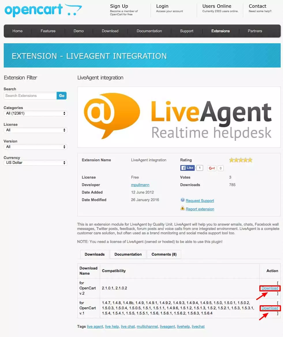 OpenCart LiveAgent-integrasjon - Last ned utvidelse