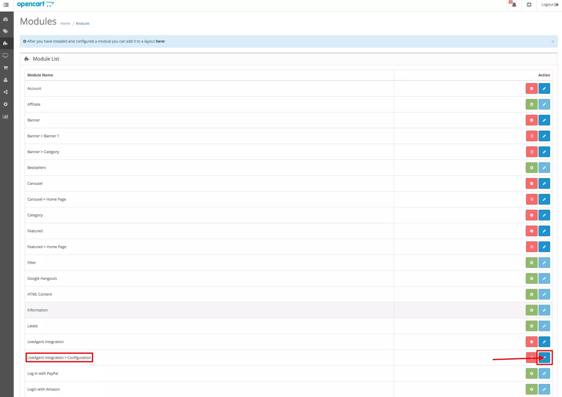 OpenCart LiveAgent-integrasjon - Konfigurasjon