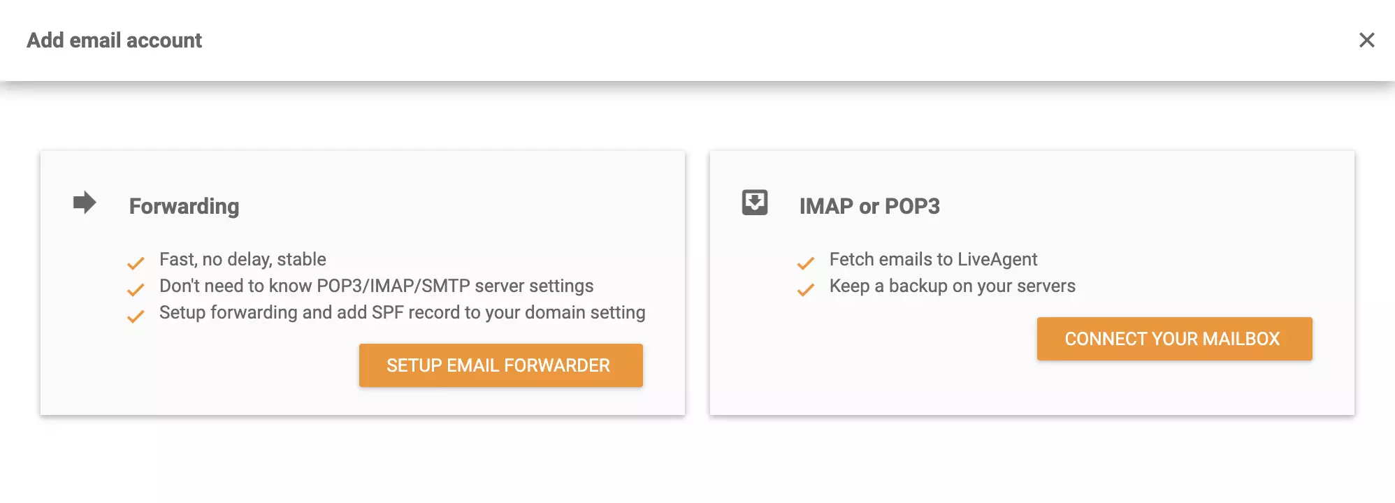 LiveAgent email integration with Forwarding or IMAP/POP3 settings
