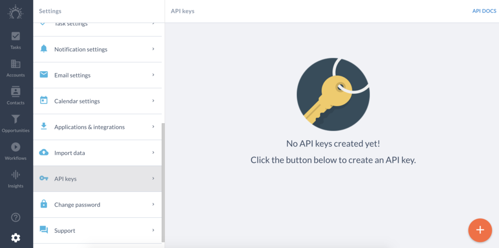 API-nøkler i Salesflare-konfigurasjonen