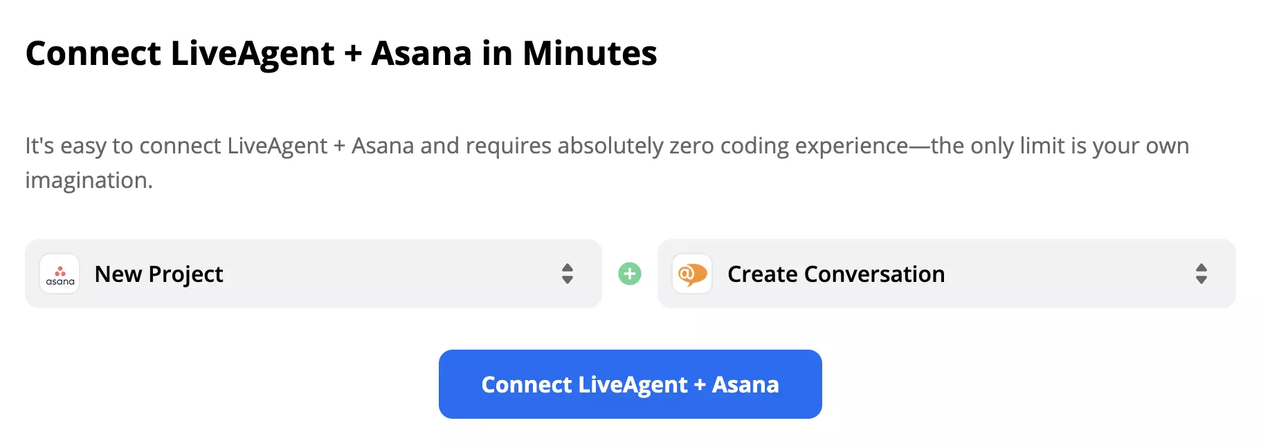 Valgt Asana-trigger og LiveAgent-handling