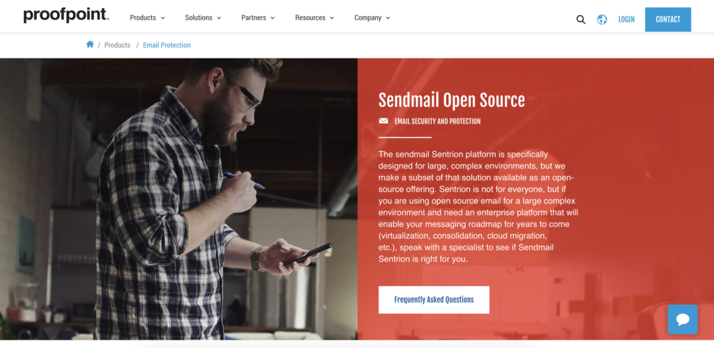 Sendmail-hjemmeside med nedlastingsalternativ og informasjon