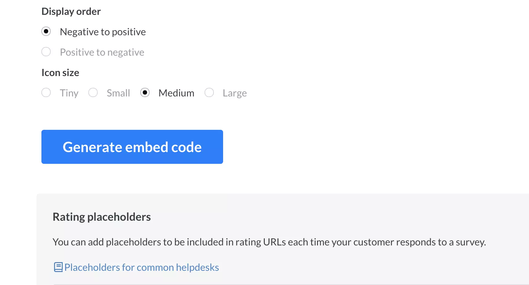 Avslutning av undersøkelsesopprettelse med knappen generer innebygd kode