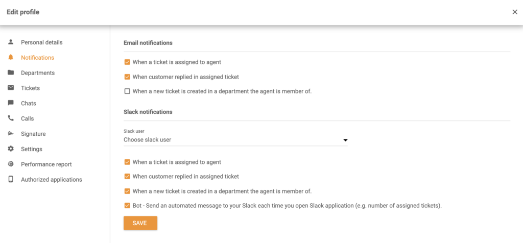 Alternativene for Slack-varslinger i Rediger profil-delen