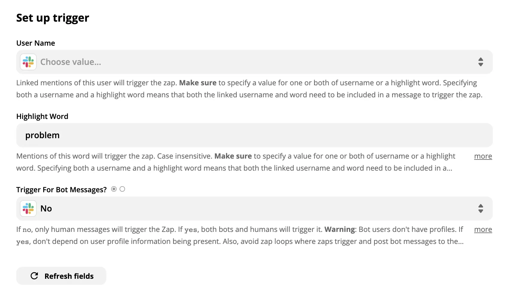 Demonstrasjon av et Slack-utløseroppsett på Zapier