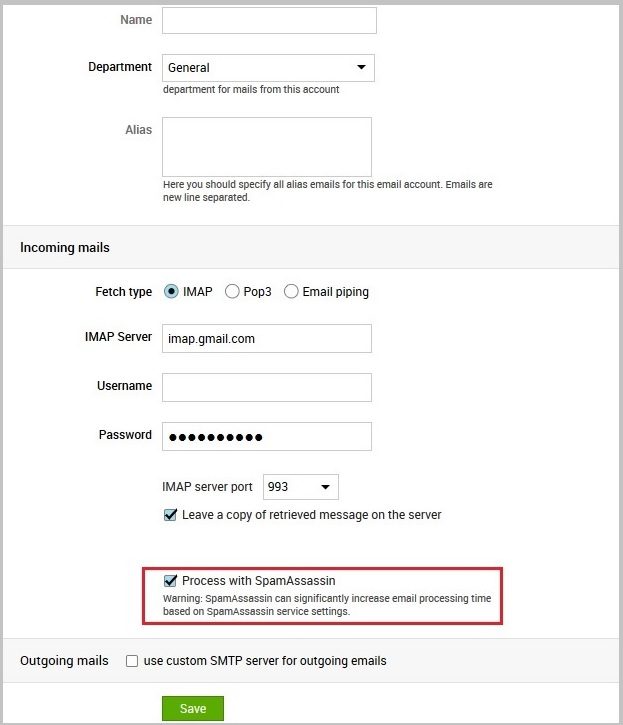 Behandle med SpamAssassin-alternativet
