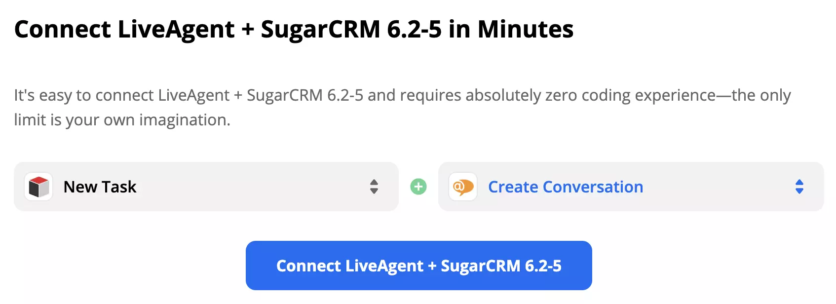 SugarCRM-utløser Ny oppgave og LiveAgent-handling Ny samtale