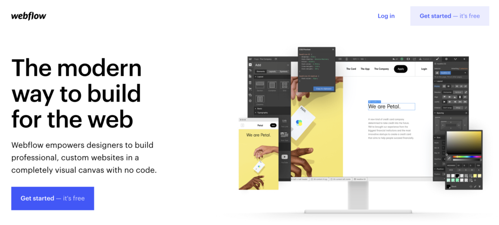 Webflow-hjemmeside med prøveperiodealternativ øverst til høyre