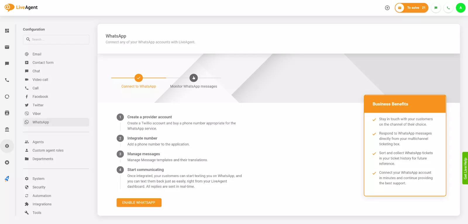 LiveAgent's WhatsApp-integrasjon