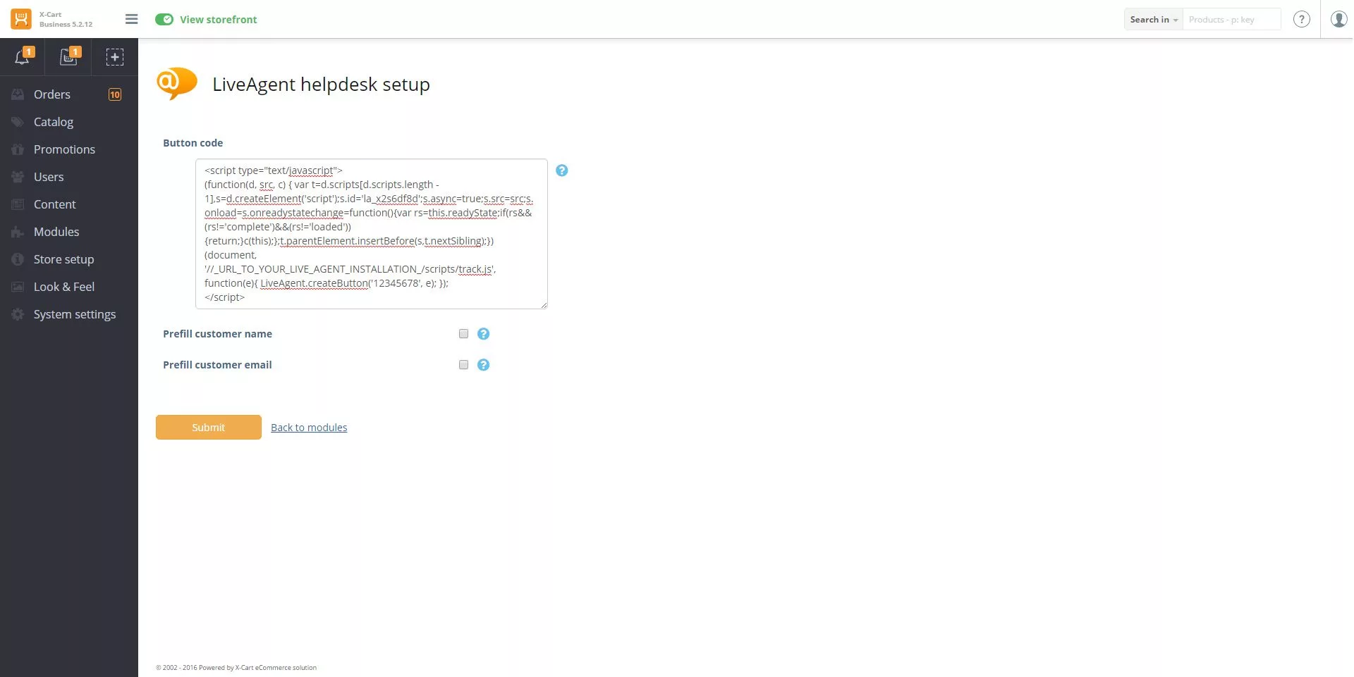 X-Cart LiveAgent-integrasjonskodekonfigurasjon