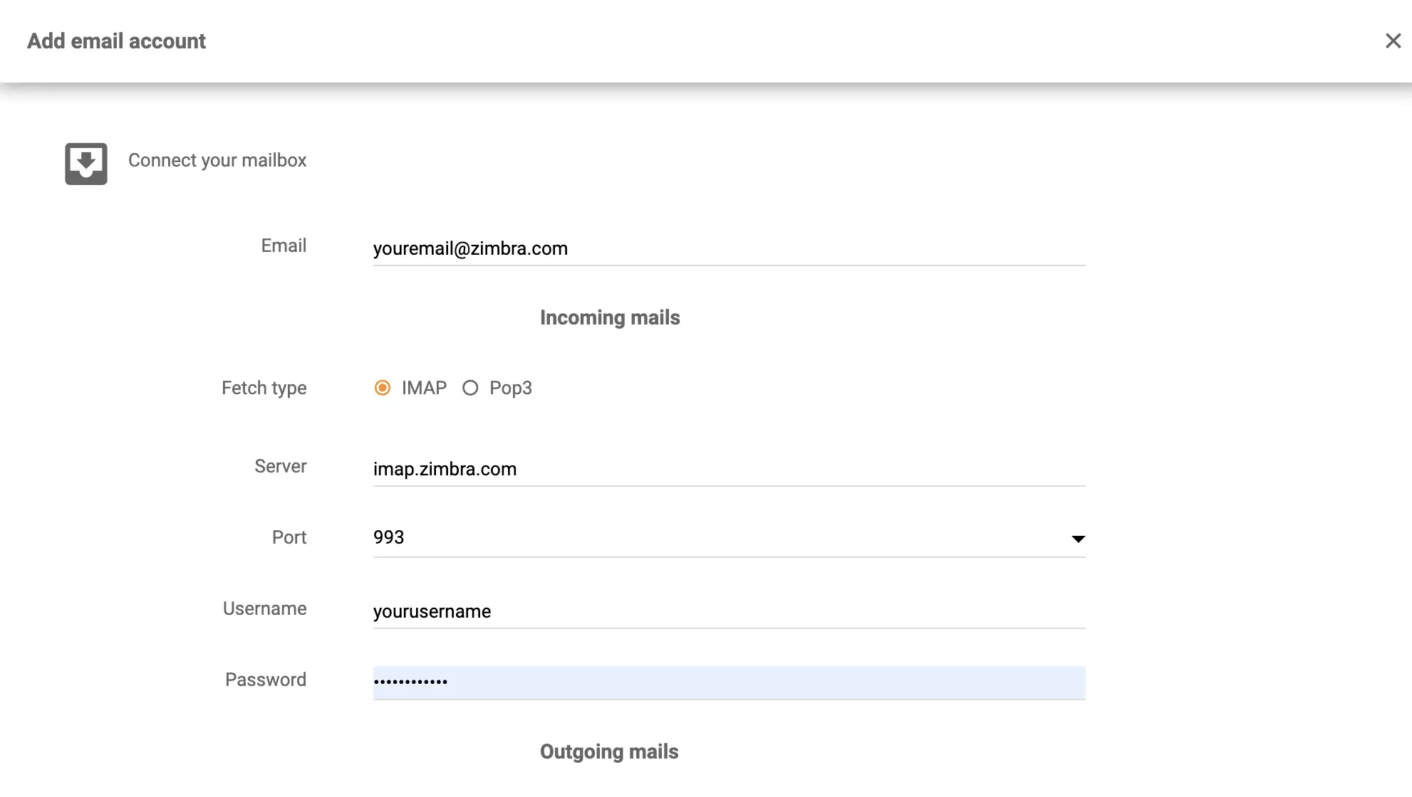 Zimbra IMAP/POP3-oppsett