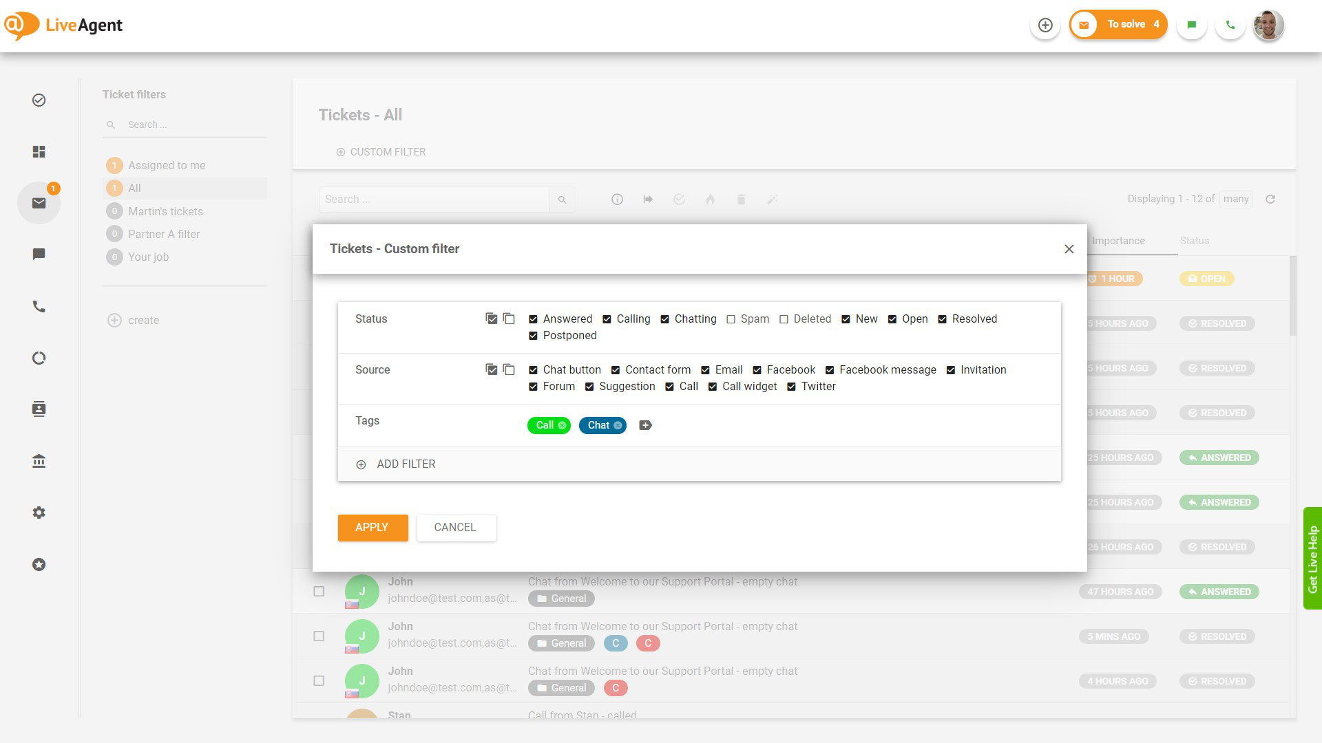Filtering tickets by tags feature in LiveAgent