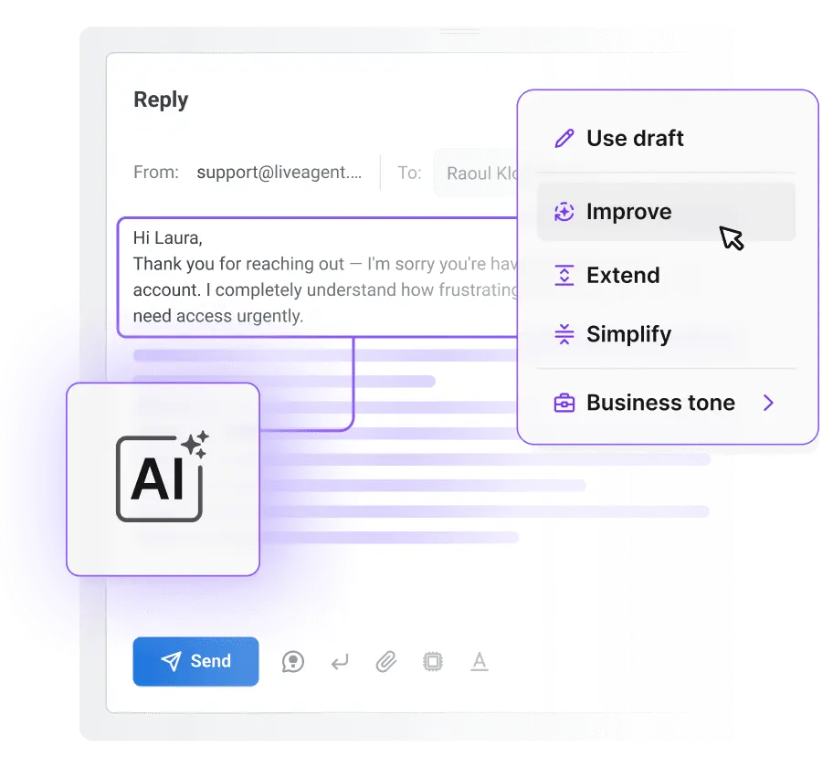 AI Answer Composer som lager et hjelpedesk-svar