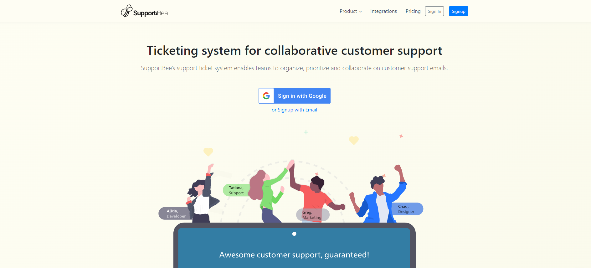 Supportbee IT billettbehandlingssystem hjemmeside