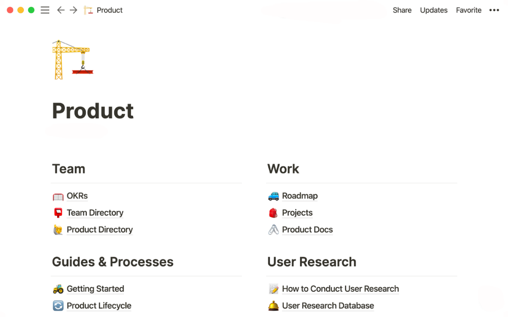 Illustrasjon av en kunnskapsbase opprettet med Notion