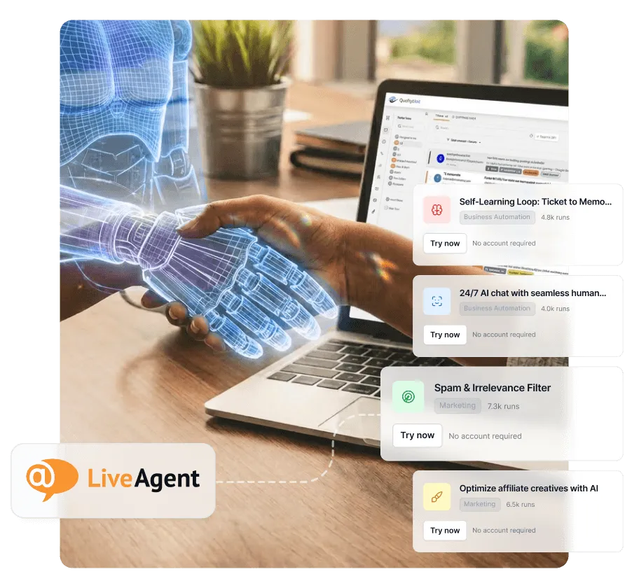 Oppgrader LiveAgent prøveperiode og få 33 % rabatt med AI-agenter