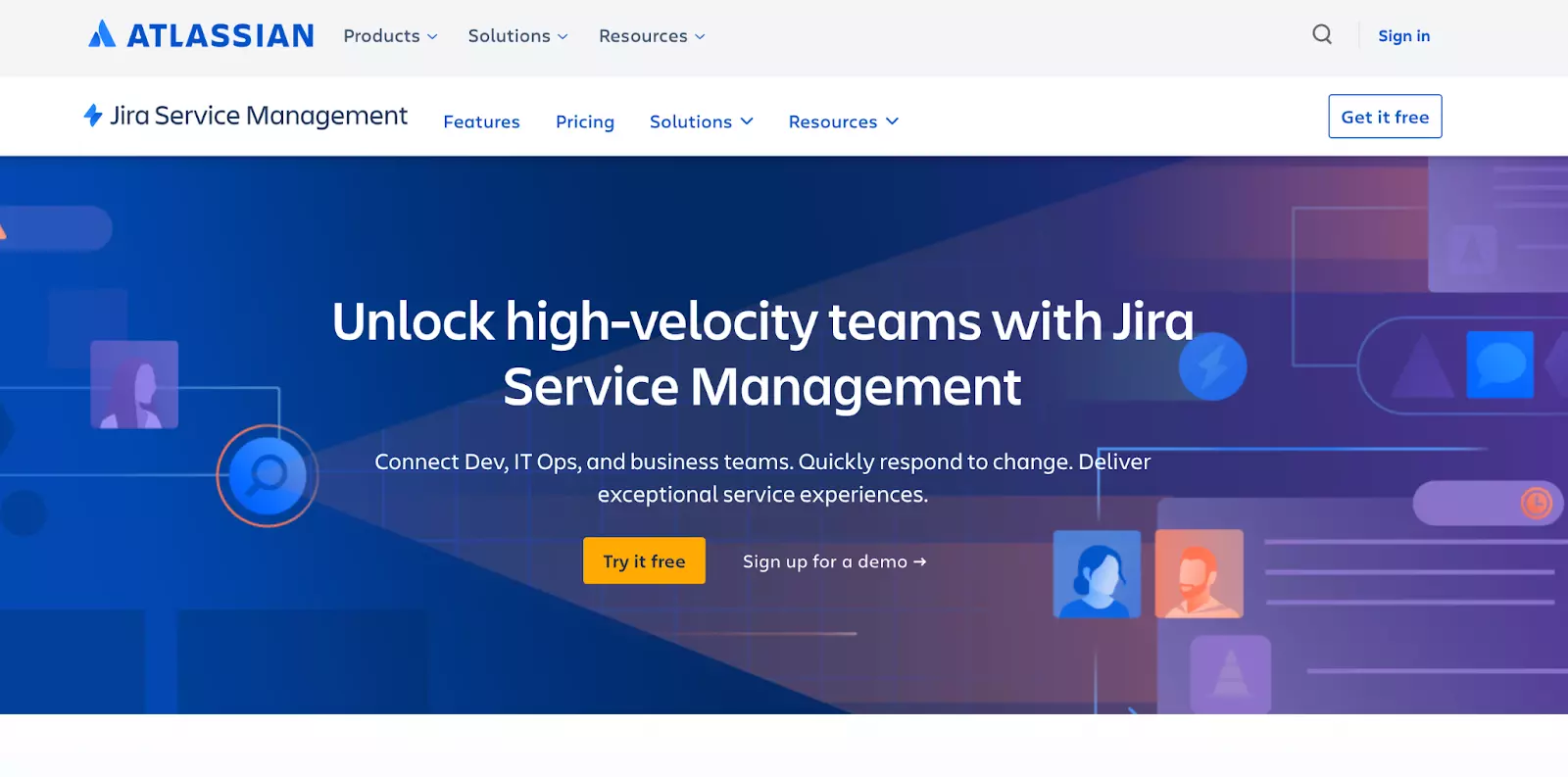 Jira Service Management hjemmeside