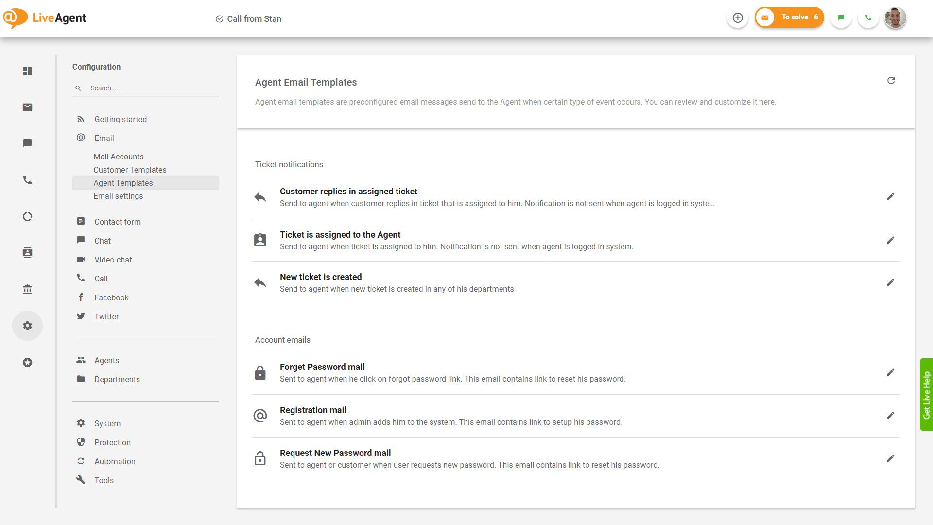 Save email templates and deploy them with a single click inside LiveAgent dashboard