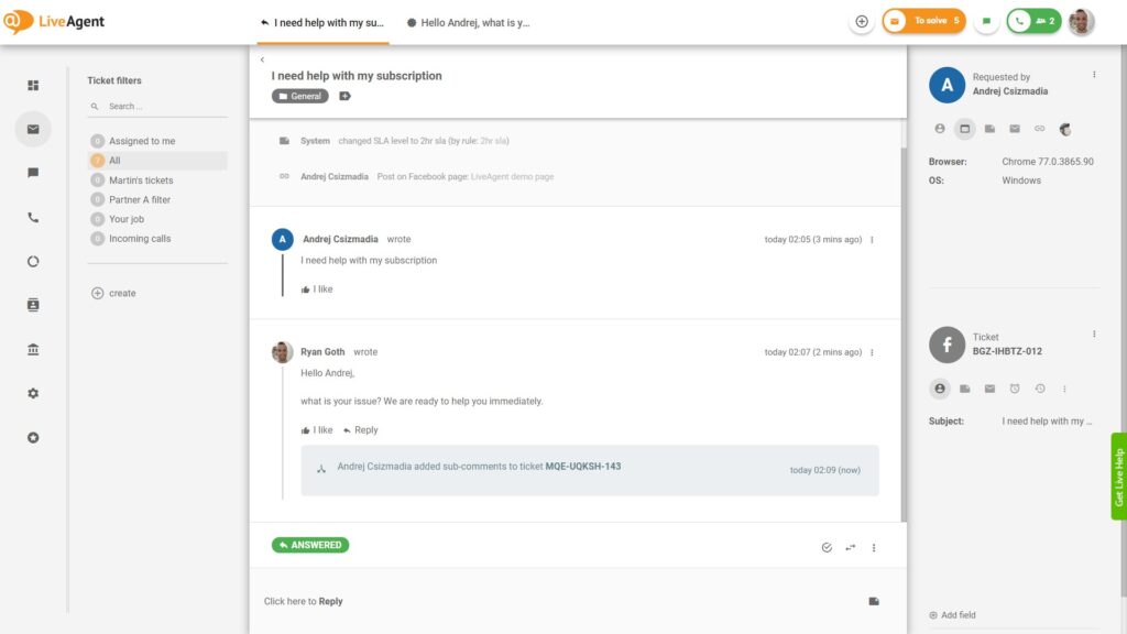 Svar på Facebook-kommentarer direkte fra LiveAgent