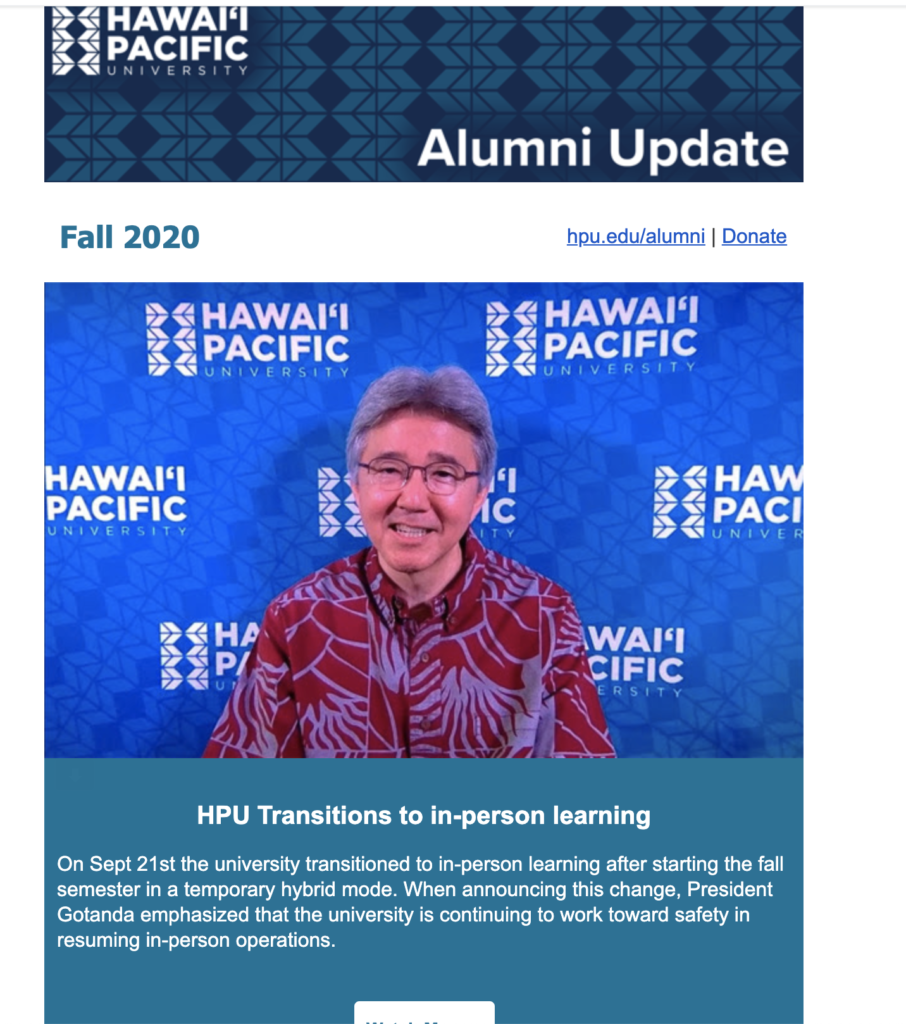 Hawaii Pacific University informativ e-post eksempel