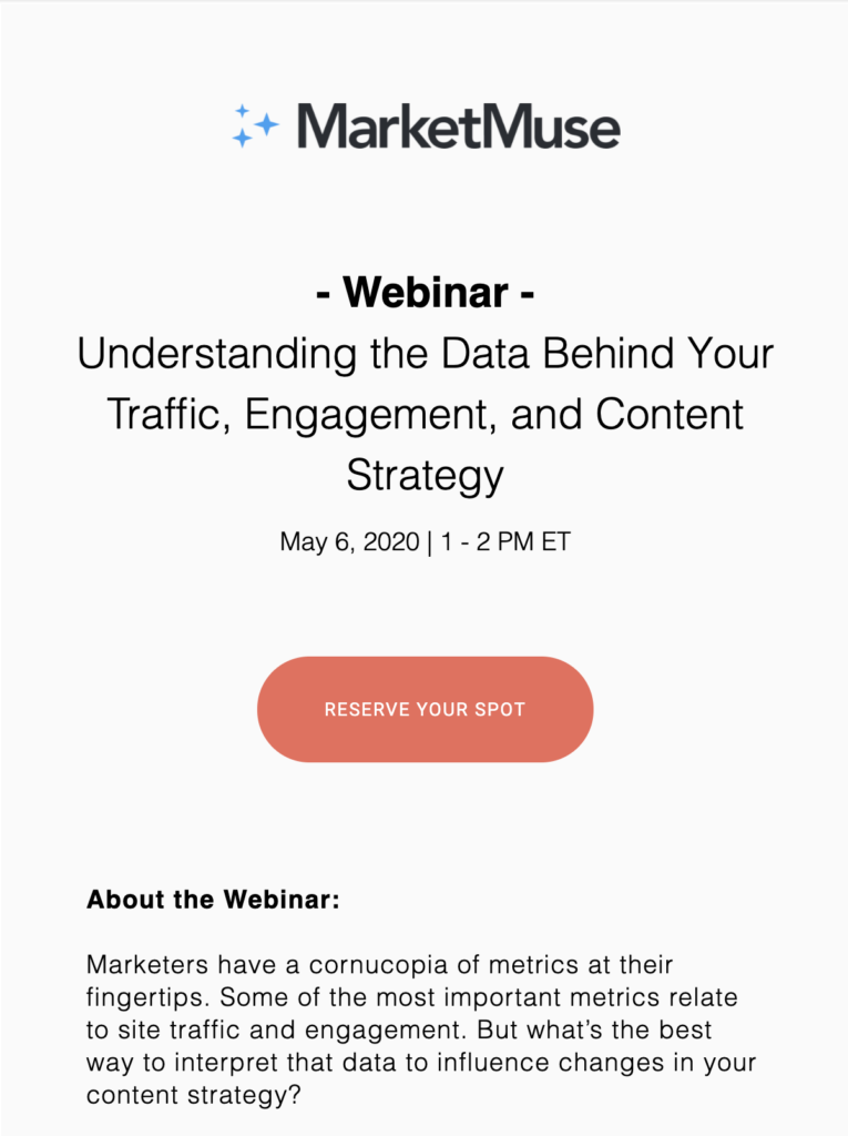 MarketMuse webinar sneak peek e-postmal