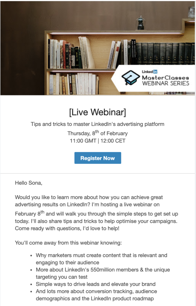 LinkedIn webinar sneak peek e-postmal