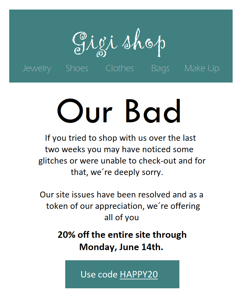 Eksempel på unnskyldnings-e-post