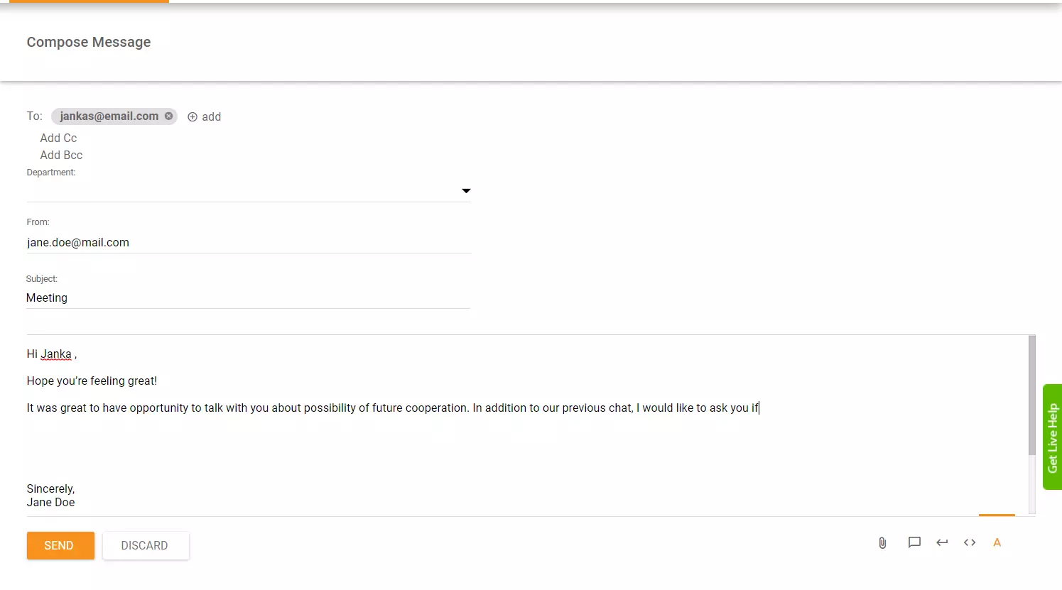 E-post åpning eksempel