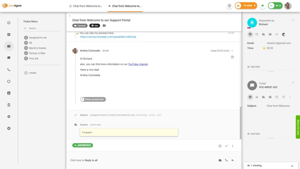 LiveAgent allows you to send emails and canned messages