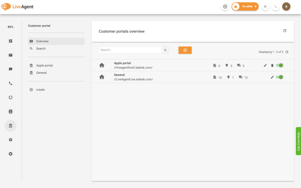 Opprett flere kundeportaler i LiveAgent