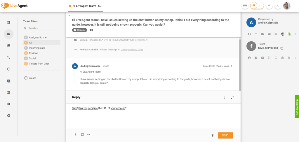 Svar på Facebook Messenger-meldinger fra LiveAgent