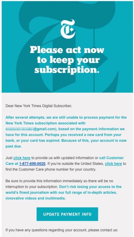 New York Times dunning e-post eksempel