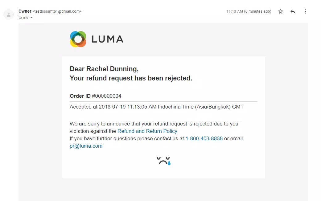 Eksempel på e-post for avslag på refusjonsforespørsel