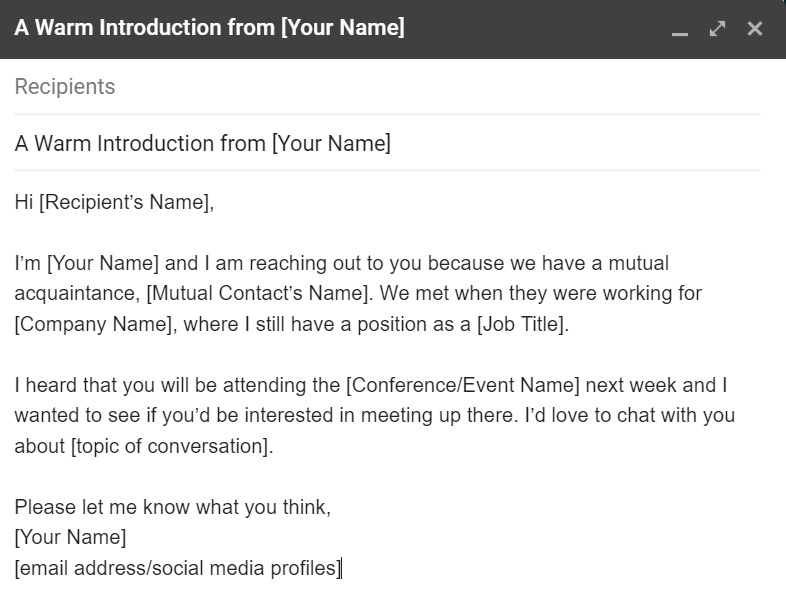 Warm introduction email template