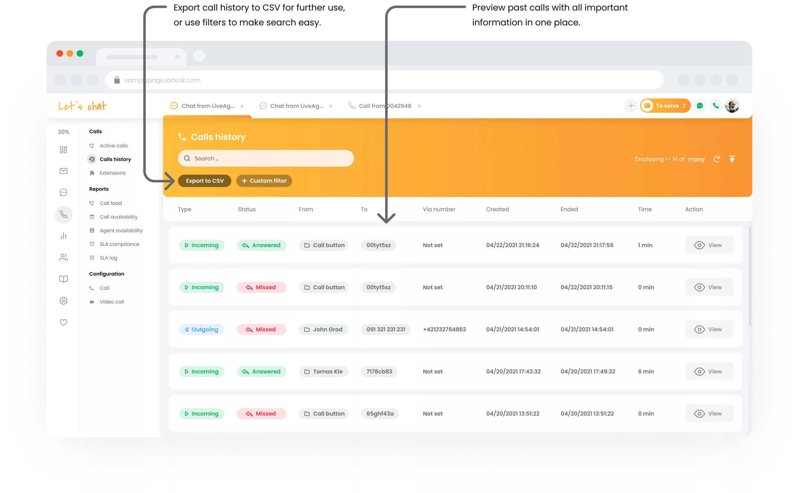 LiveAgent anropshistorikk