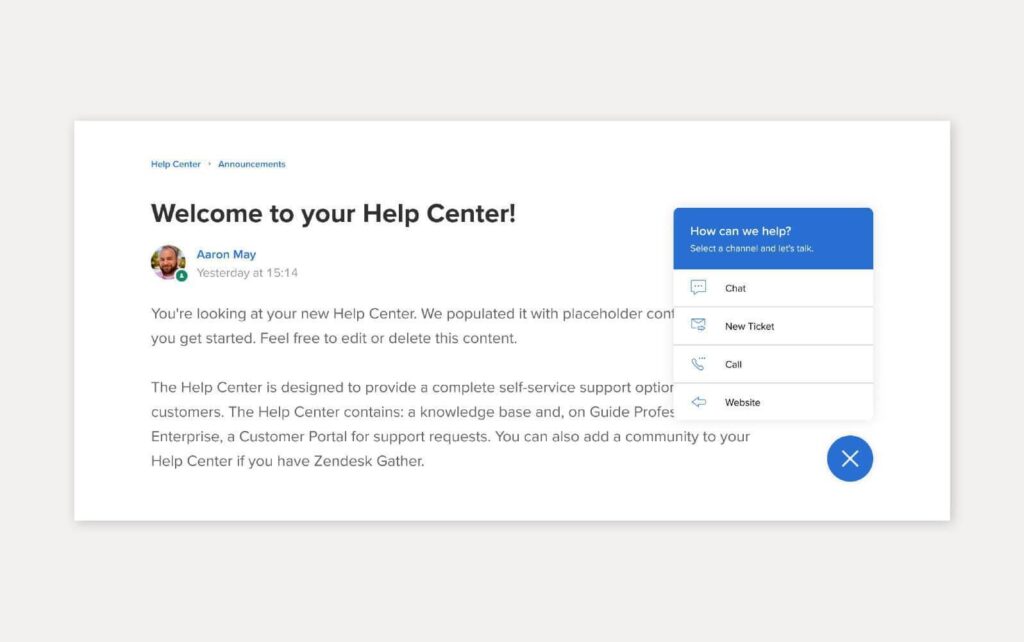 Eksempel på kunnskapsbaseløsning ved bruk av Zendesk
