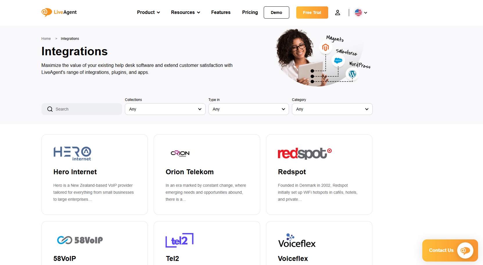 Skjermbilde av LiveAgents integrasjoner