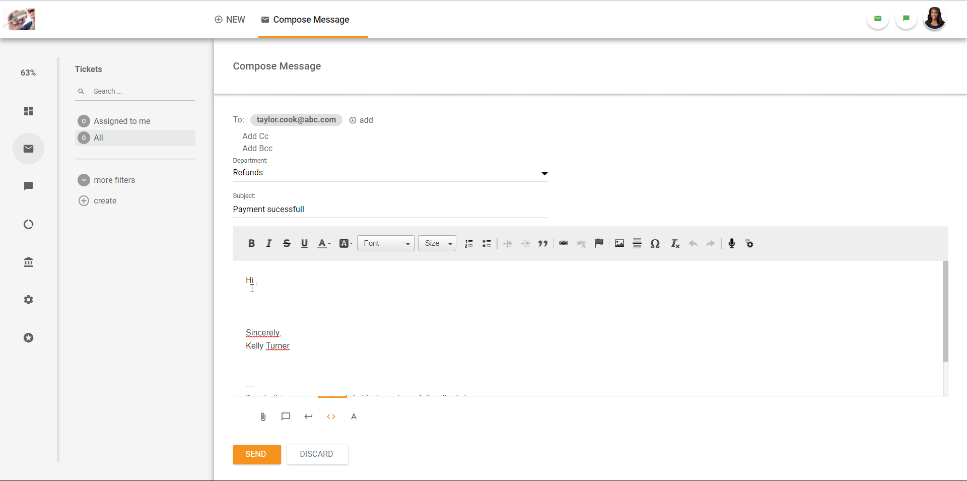 Oversikt over billettbehandlingsgrensesnittet i LiveAgent.